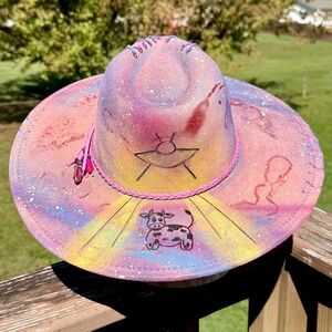 Cow Abduction Outer Space Inspired Burned Hat